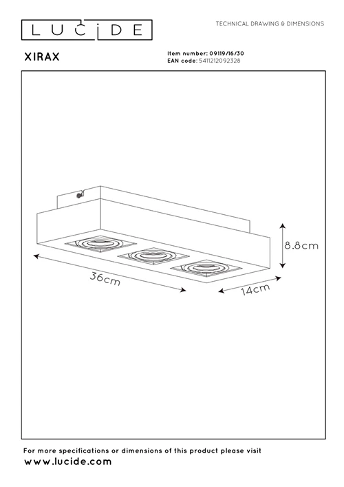 Lucide XIRAX - Deckenstrahler - LED Dim to warm - GU10 - 3x5W 2200K/3000K - Schwarz - technisch